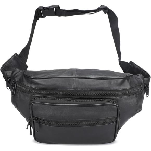 Genuine Leather Fanny Bag, Black